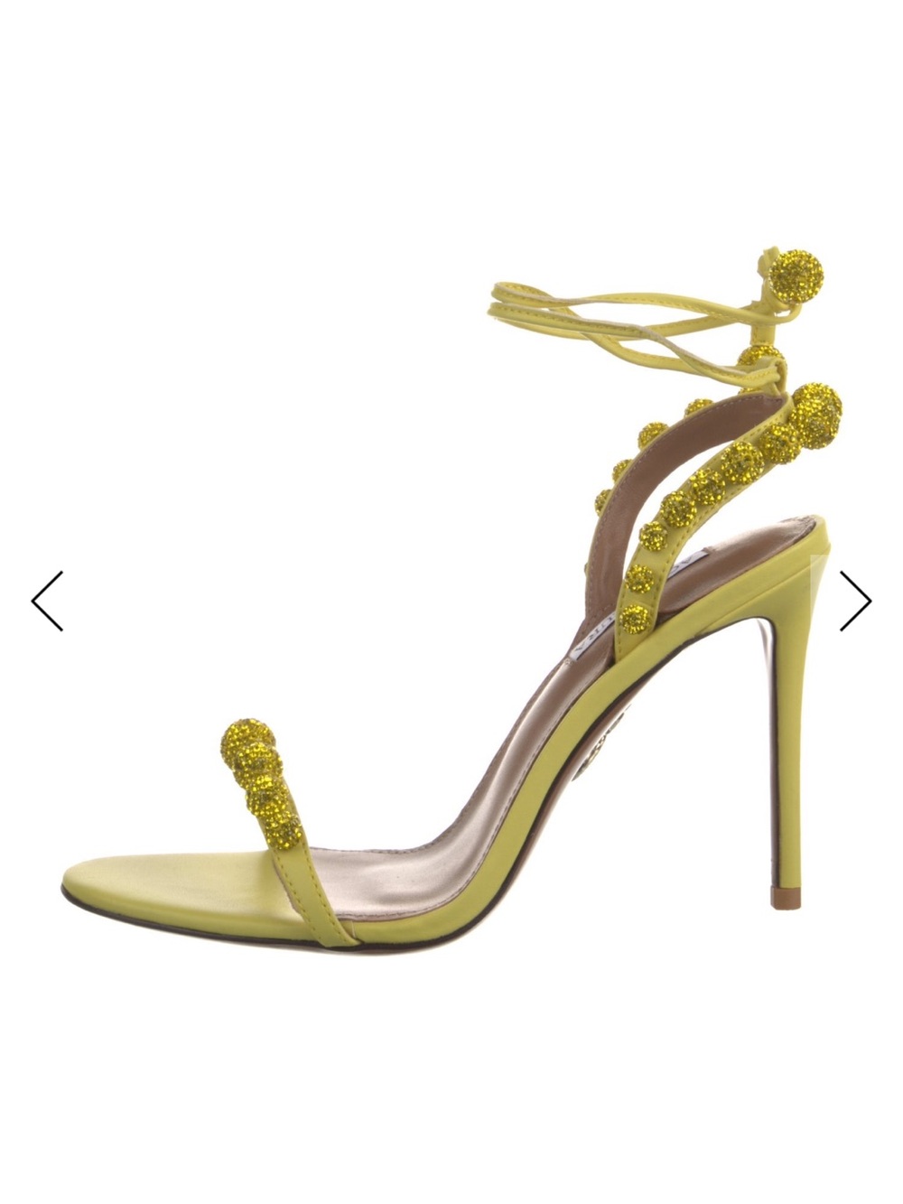 Aquazzura Yellow Beaded Ankle-Tie Stiletto